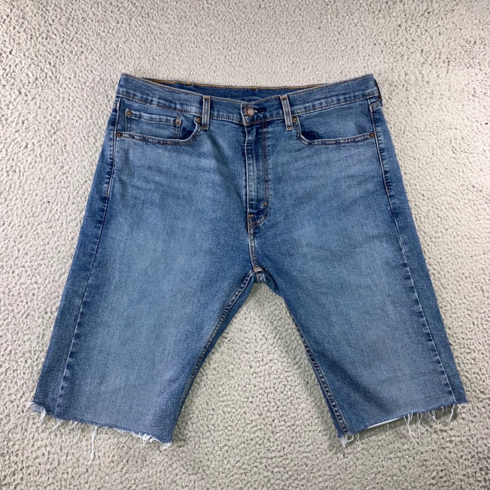 Levi's 506 Shorts Men 38 Blue Denim Medium Wash Jorts Raw Hem Cut Off Skater y2k